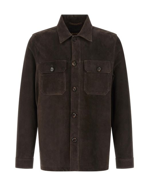 Moorer Black Klaus Leather Overshirt for men
