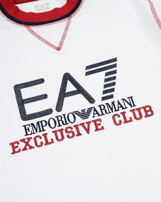 EA7 White Logo Round Neck Sweater for men