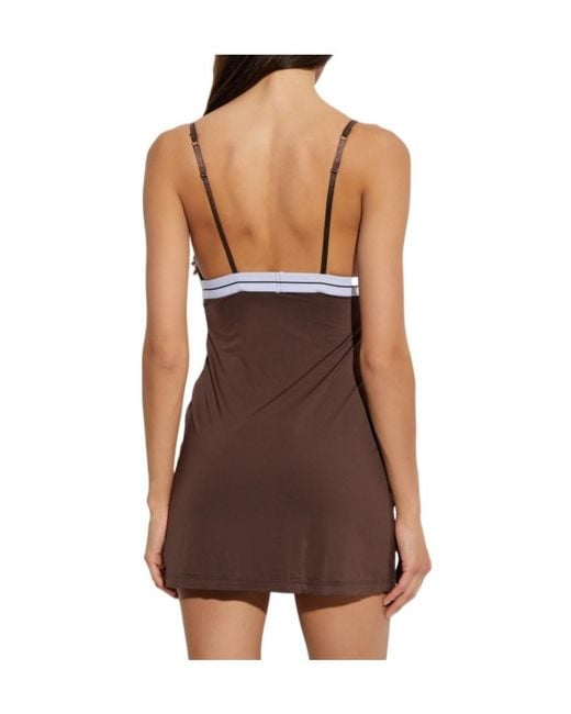 Palm Angels Brown Thin Spaghetti Strap Short Dress