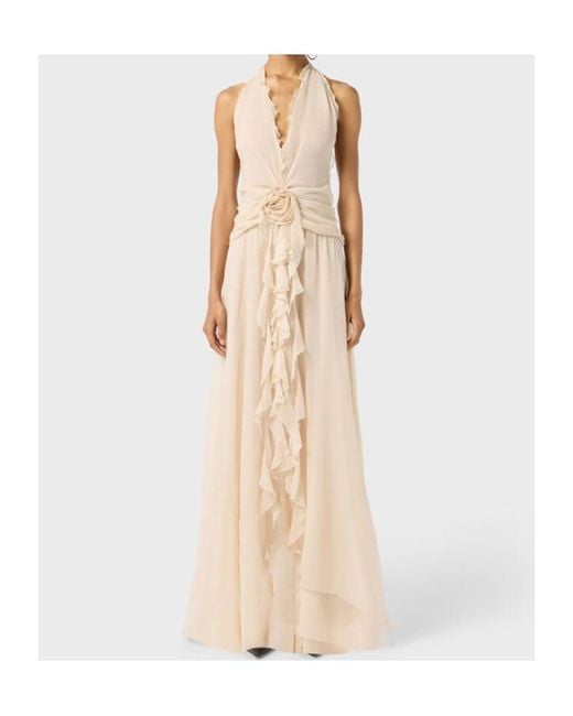 Blumarine White V-Neck Open-Back Dress