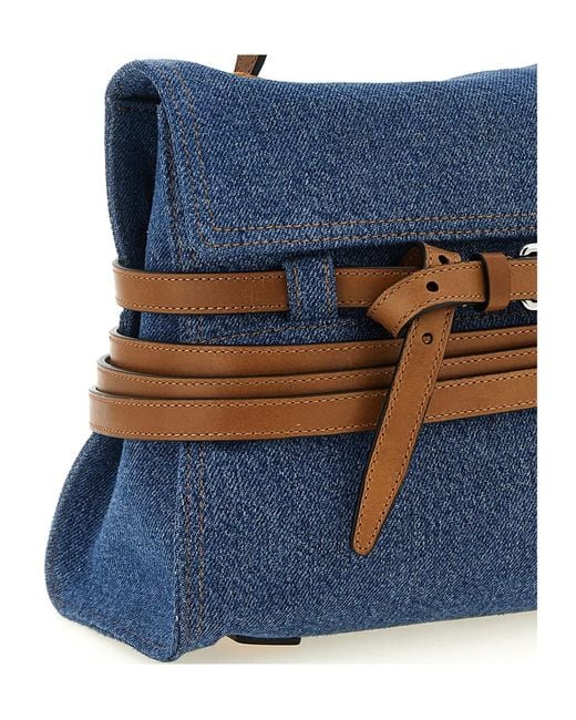 Moschino Blue Belt-Detail Denim Shoulder Bag