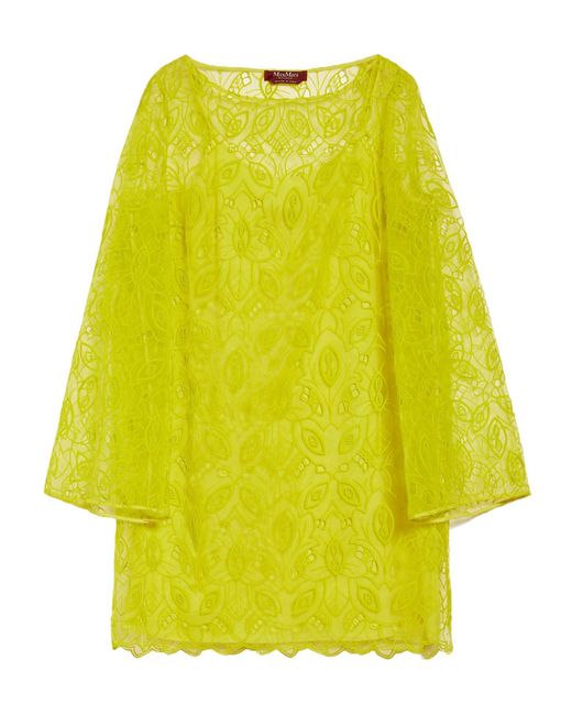 Max Mara Yellow Bracco Motif-Embroidered Midi Dress