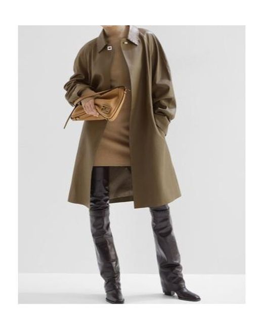 Fendi Natural Long Sleeved Hooded Ribbed Dress