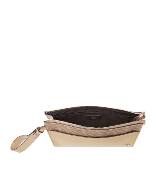 Fendi Natural Logo Plaque Zipped Clutch Bag for men