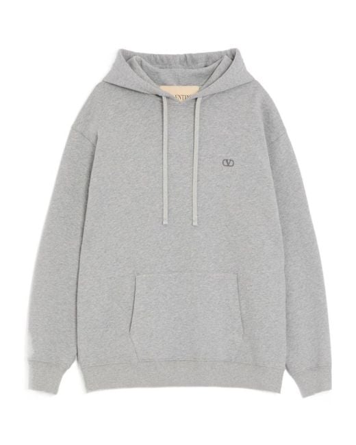 Valentino Gray Logo-Embroidered Drawstring Hoodie for men