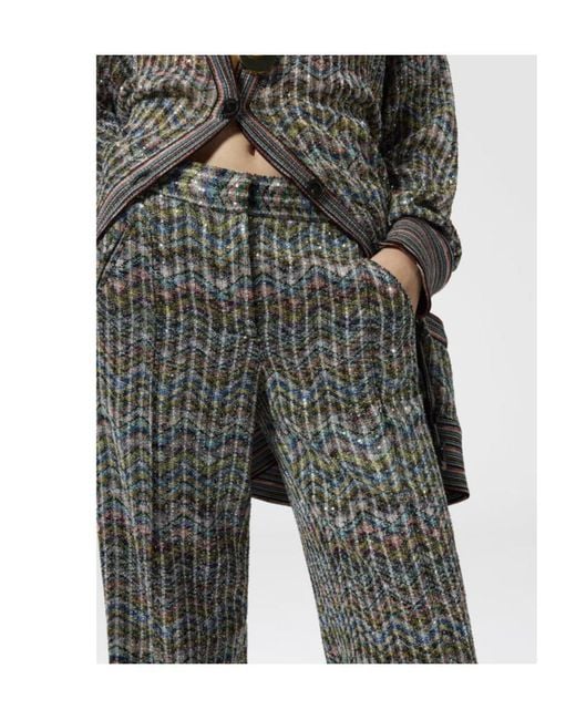 Missoni Gray Zigzag-Knit Sequin-Embellished Trousers