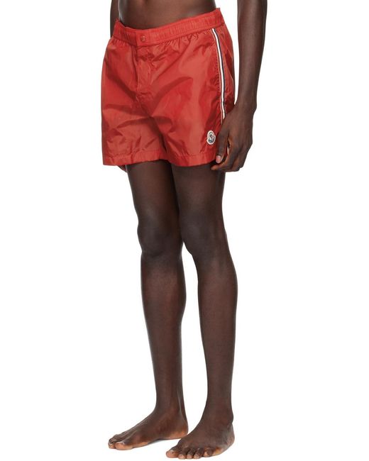 Moncler Red Logo Patch Stripe Detailed Swim Shorts for men