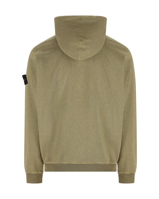 Stone Island Green Logo Patch Zipped Hoodie for men