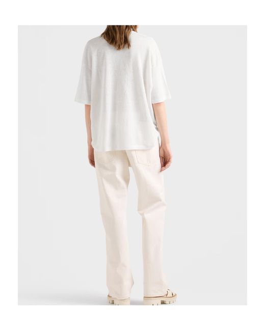 Prada White Short-Sleeved Linen T-Shirt