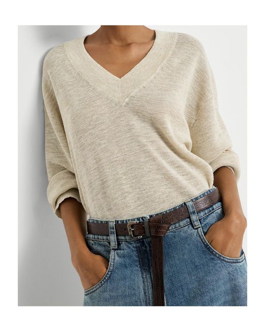 Brunello Cucinelli White V-Neck Knitted Sweater