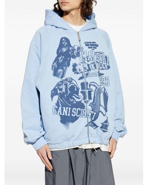 PDF CHANNEL Blue Pdf Graphic Zip-Up Hoodie for men