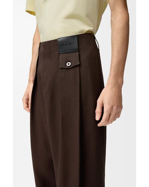 Loewe Brown Logo-Patch Pleated Trousers for men
