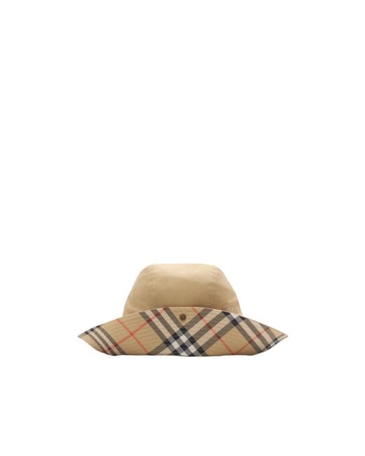 Burberry White Check Brim Gabardine Bucket Hat for men