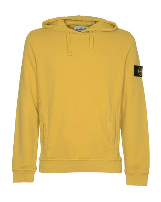 Stone Island Yellow Compass Patch Drawstring Hoodie for men