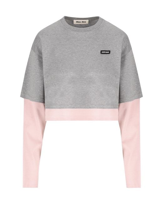 Miu Miu Gray Crew Neck Long-Sleeved Sweatshirt
