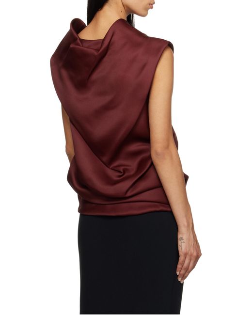 Khaite Red Luola Cowl Neck Asymmetric Hem Top