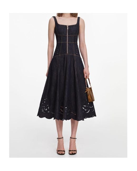 Self-Portrait Blue Zip-Front Denim Midi Dress