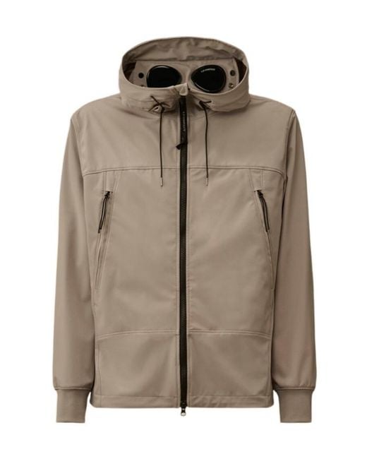 C P Company Brown Goggle Hooded Zip-Up Jacket for men