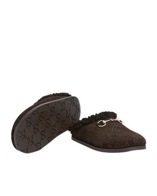 Gucci Brown Monogrammed Slip-On Sandals