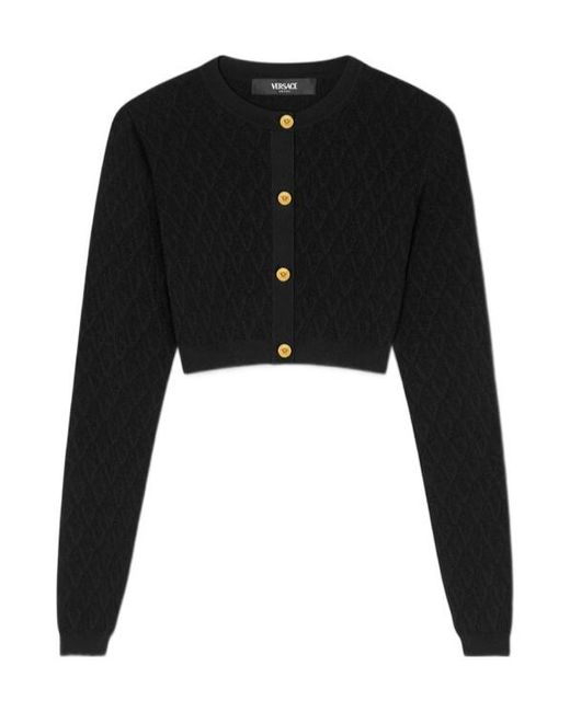 Versace Black Geometric-Pattern Cropped Cardigan