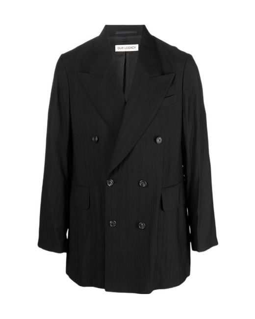 Our Legacy Black Long-Sleeved Double-Breasted Blazer for men