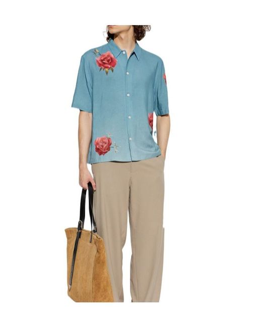 AllSaints Blue Printed Short-Sleeve Shirt for men