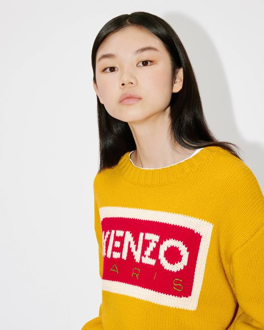 KENZO Yellow Logo Intarsia Crewneck Jumper