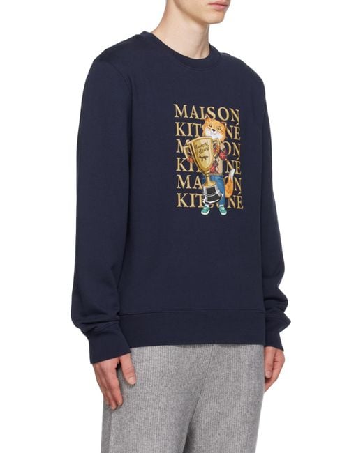 Maison Kitsuné Blue Maison Kitsuné Fox Champion Printed Crewneck Sweatshirt for men