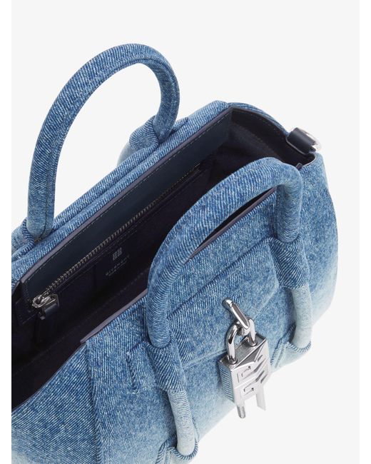 Givenchy Blue Mini Antigona Lock Denim Tote Bag