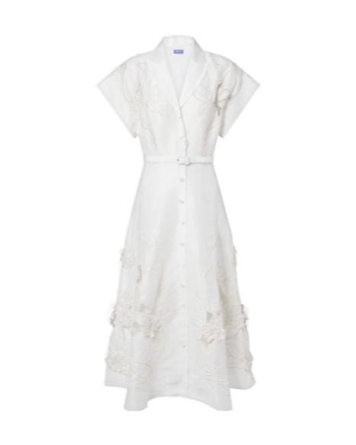 Leo White Aubrey Floral-Appliqué Linen-Blend Shirt Dress