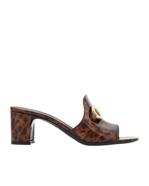 Ferragamo Brown Mid Heel Mule With Gancini Buckle