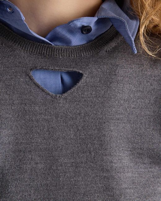 Prada Gray Cut-Out Detailed Crewneck Jumper