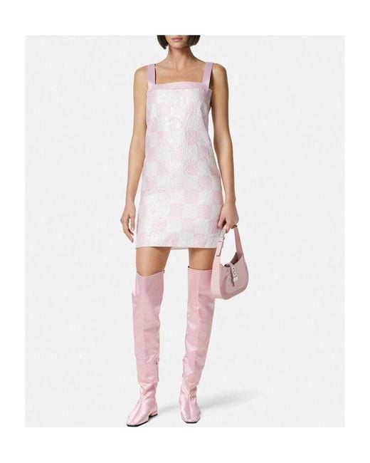 Versace Pink Check-Printed Sleeveless Mini Dress