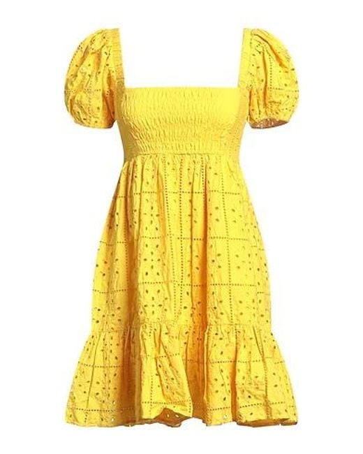 Ganni Yellow Lace Short-Sleeve Dress