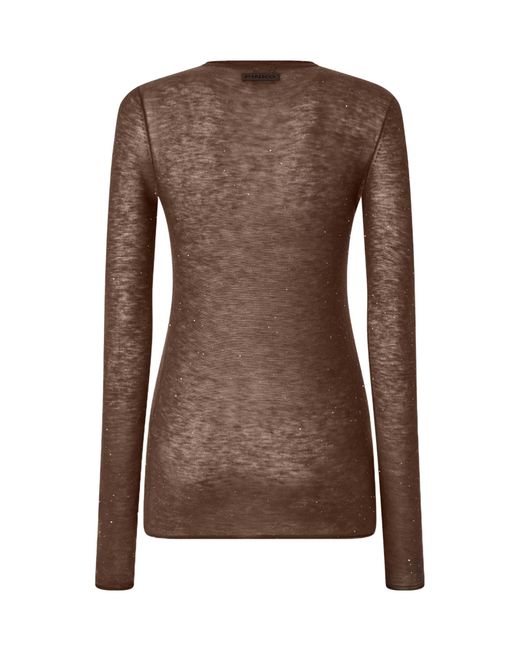 Pinko Brown Long-Sleeved Knitted Sheer T-Shirt