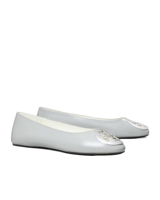 Tory Burch White Reva Logo-Plaque Ballet Flats