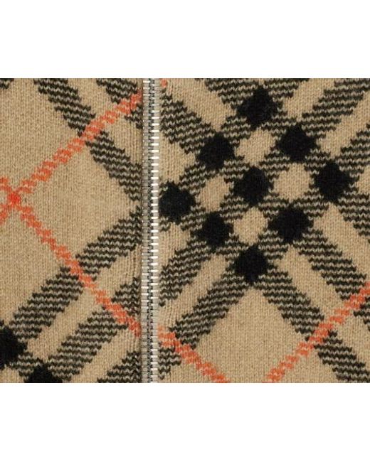 Burberry Brown Checked Knitted Zip-Up Bomber Jacket