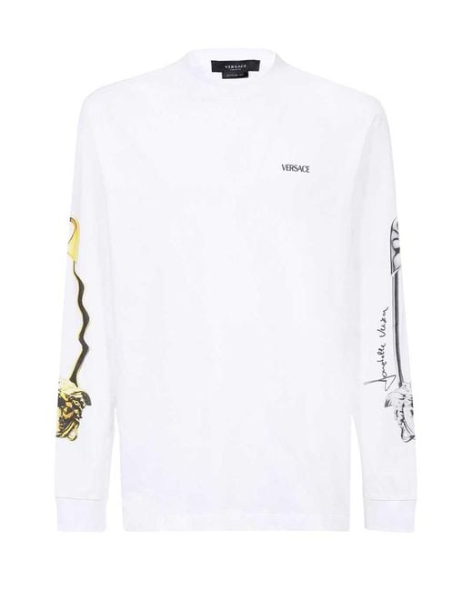 Versace White Logo Long-Sleeved T-Shirt for men