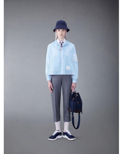 Thom Browne Blue 4-Bar Stripe Detailed Hooded Jacket