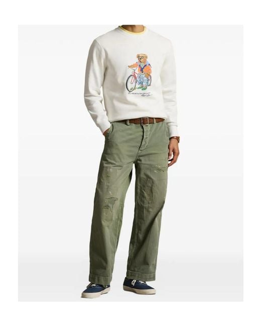 Polo Ralph Lauren White Polo Bear Crewneck Sweatshirt for men