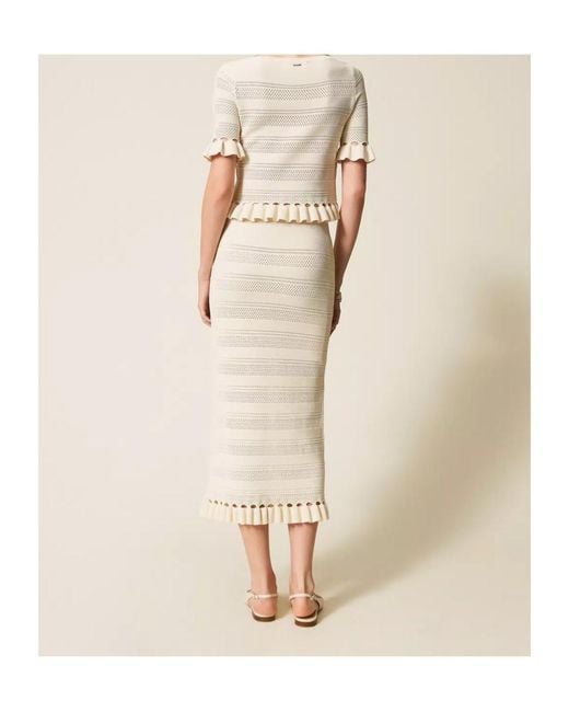 Twinset Natural Ruffle Knitted Midi Skirt