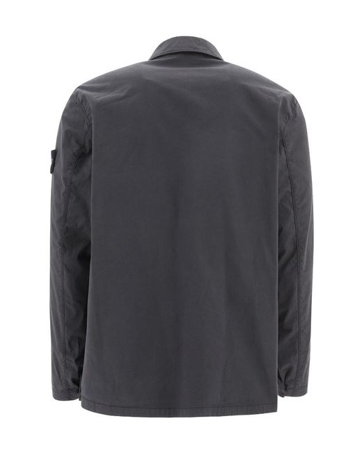 Stone Island Gray Logo-Patch Sleeve Shirt for men