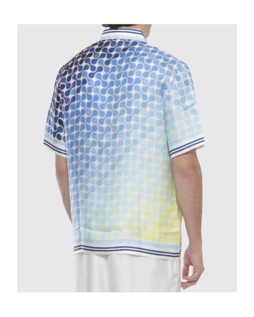 Casablanca Blue Cuban Pattern Bowling Shirt for men