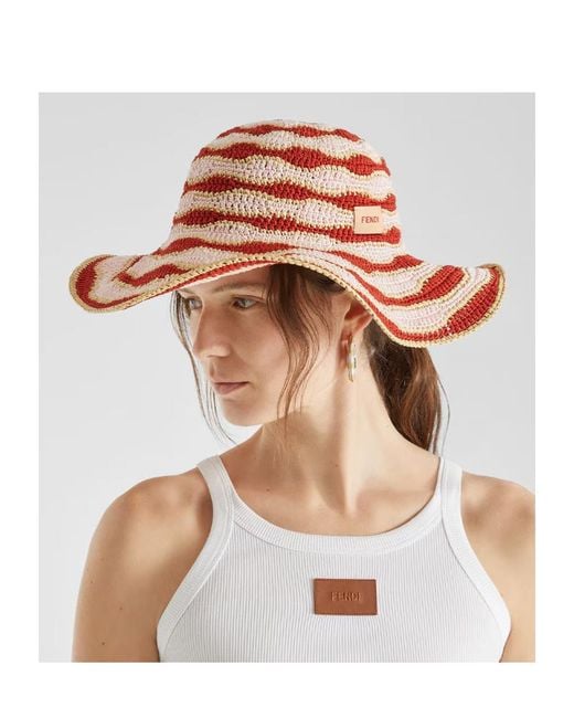 Fendi Pink Wave Crochet Wide-Brimmed Hat