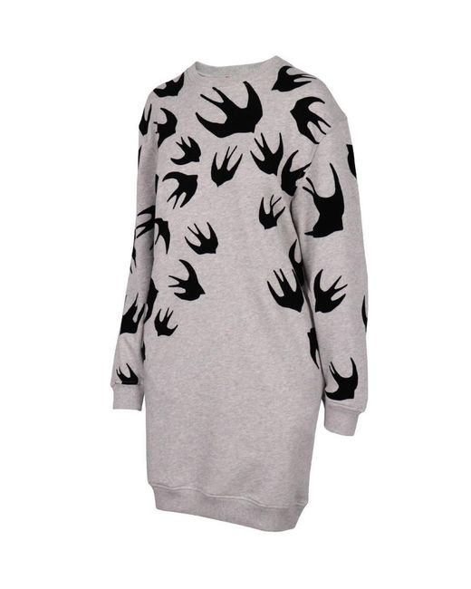 McQueen Gray Round-Necked Printed Dress