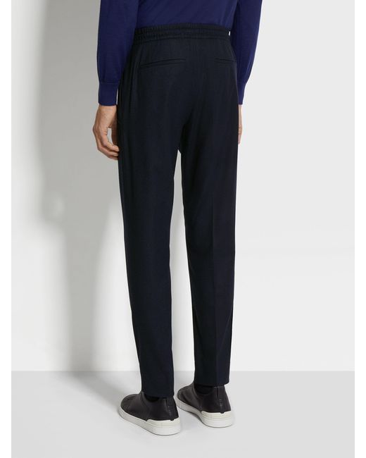 Zegna Blue Drawstring Elastic Waist Pants for men