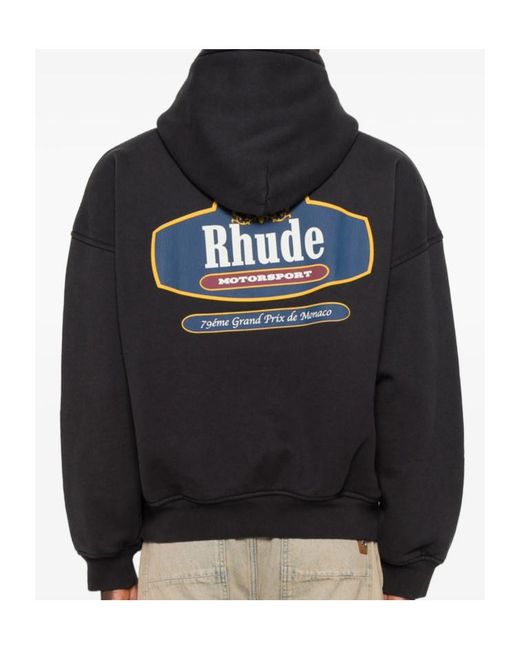 Rhude Black Logo Printed Long Sleeved Hoodie for men