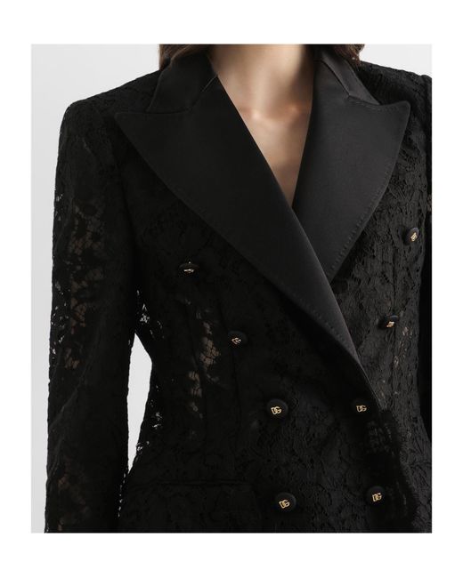 Dolce & Gabbana Black Lace Double-Breasted Blazer
