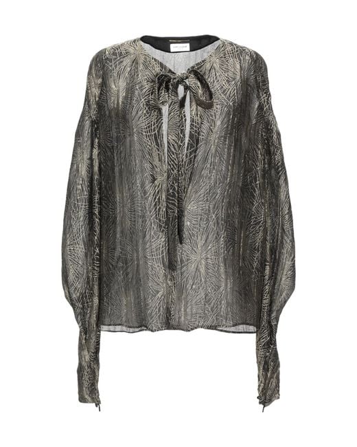 Saint Laurent Gray Tie Front Blouse