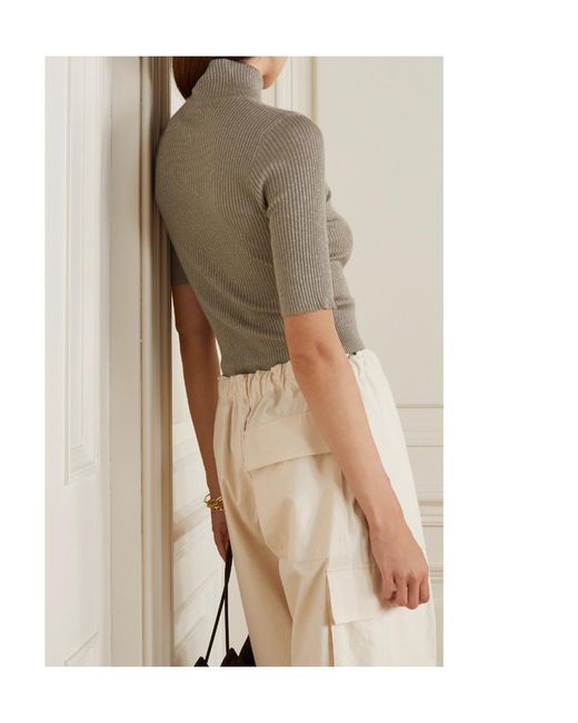 Brunello Cucinelli Gray Metallic Ribbed Pullover